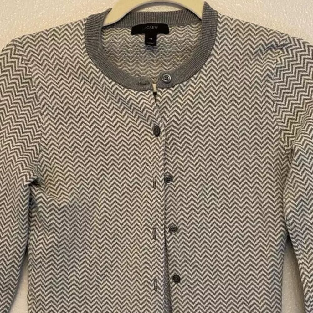 J Crew Gray Chevron Print Button Front Cardigan S… - image 2